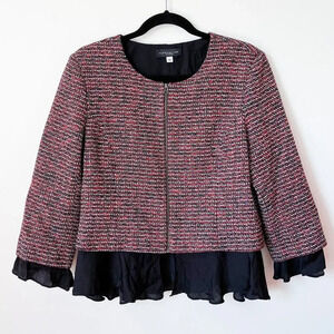 Slate & Willow Tweed Ruffle Trim Peplum‎ Jacket Blazer Zip Size 12 Career Work